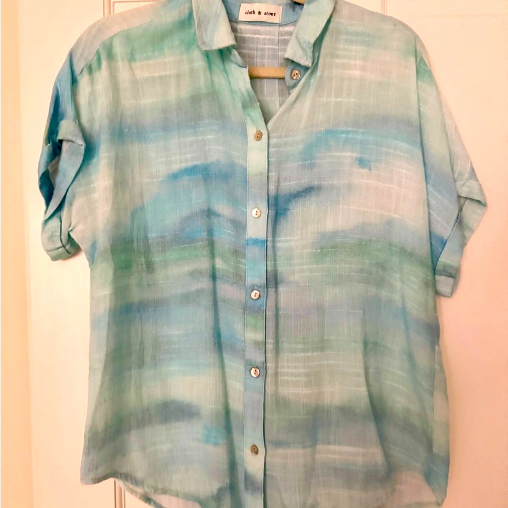 Anthropologie by Cloth & Stone in mult Blue tones Button-Up short sleeve Shirt